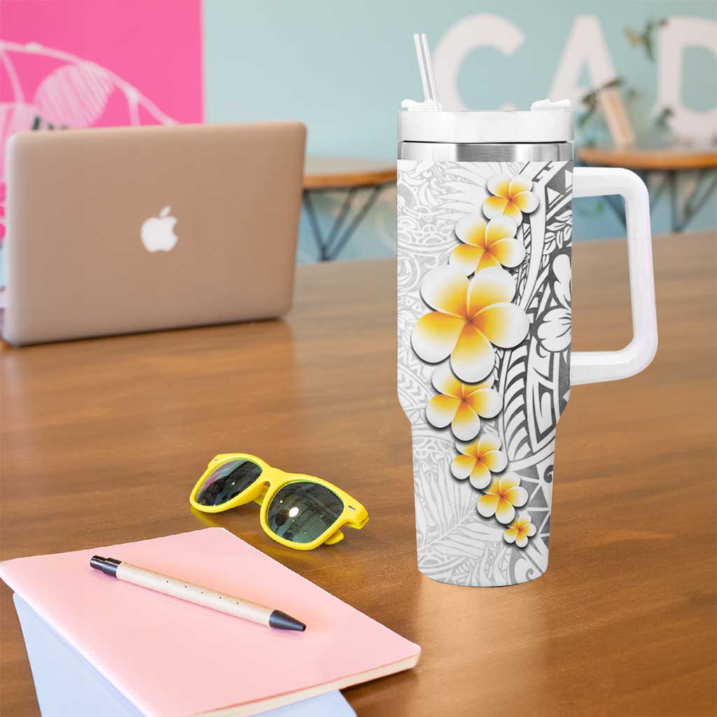 White Tropical Plumeria With Galaxy Polynesian Art Tumbler With Handle LT14 - Polynesian Pride