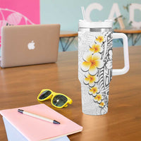 White Tropical Plumeria With Galaxy Polynesian Art Tumbler With Handle LT14 - Polynesian Pride