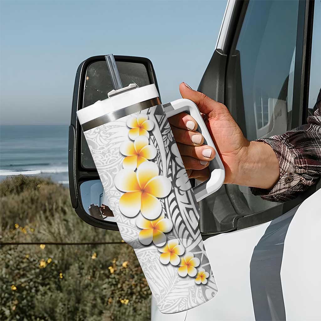 White Tropical Plumeria With Galaxy Polynesian Art Tumbler With Handle LT14 - Polynesian Pride