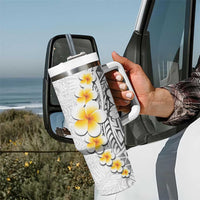 White Tropical Plumeria With Galaxy Polynesian Art Tumbler With Handle LT14 - Polynesian Pride