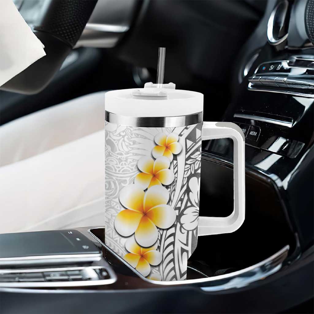 White Tropical Plumeria With Galaxy Polynesian Art Tumbler With Handle LT14 - Polynesian Pride