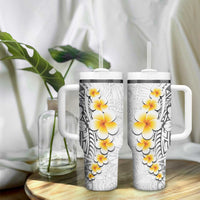 White Tropical Plumeria With Galaxy Polynesian Art Tumbler With Handle LT14 - Polynesian Pride