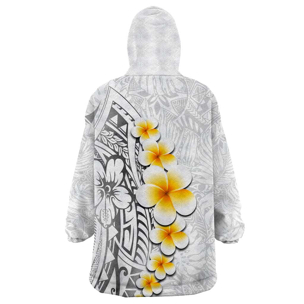 White Tropical Plumeria With Galaxy Polynesian Art Wearable Blanket Hoodie LT14 - Polynesian Pride
