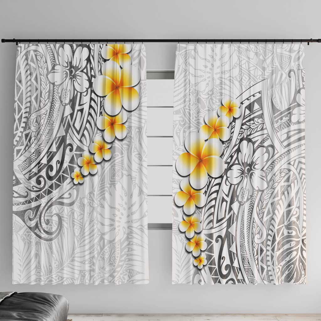 White Tropical Plumeria With Galaxy Polynesian Art Window Curtain