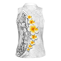 White Tropical Plumeria With Galaxy Polynesian Art Women Sleeveless Polo Shirt