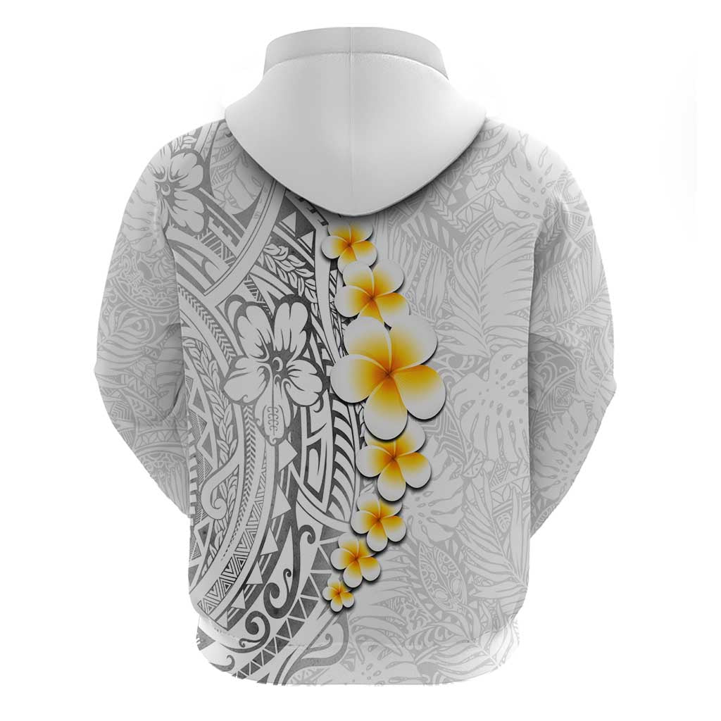 White Tropical Plumeria With Galaxy Polynesian Art Zip Hoodie