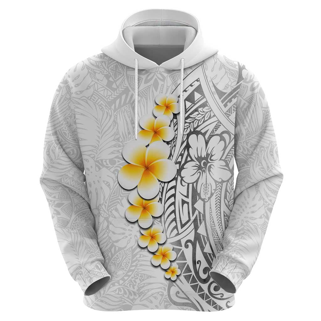 White Tropical Plumeria With Galaxy Polynesian Art Zip Hoodie