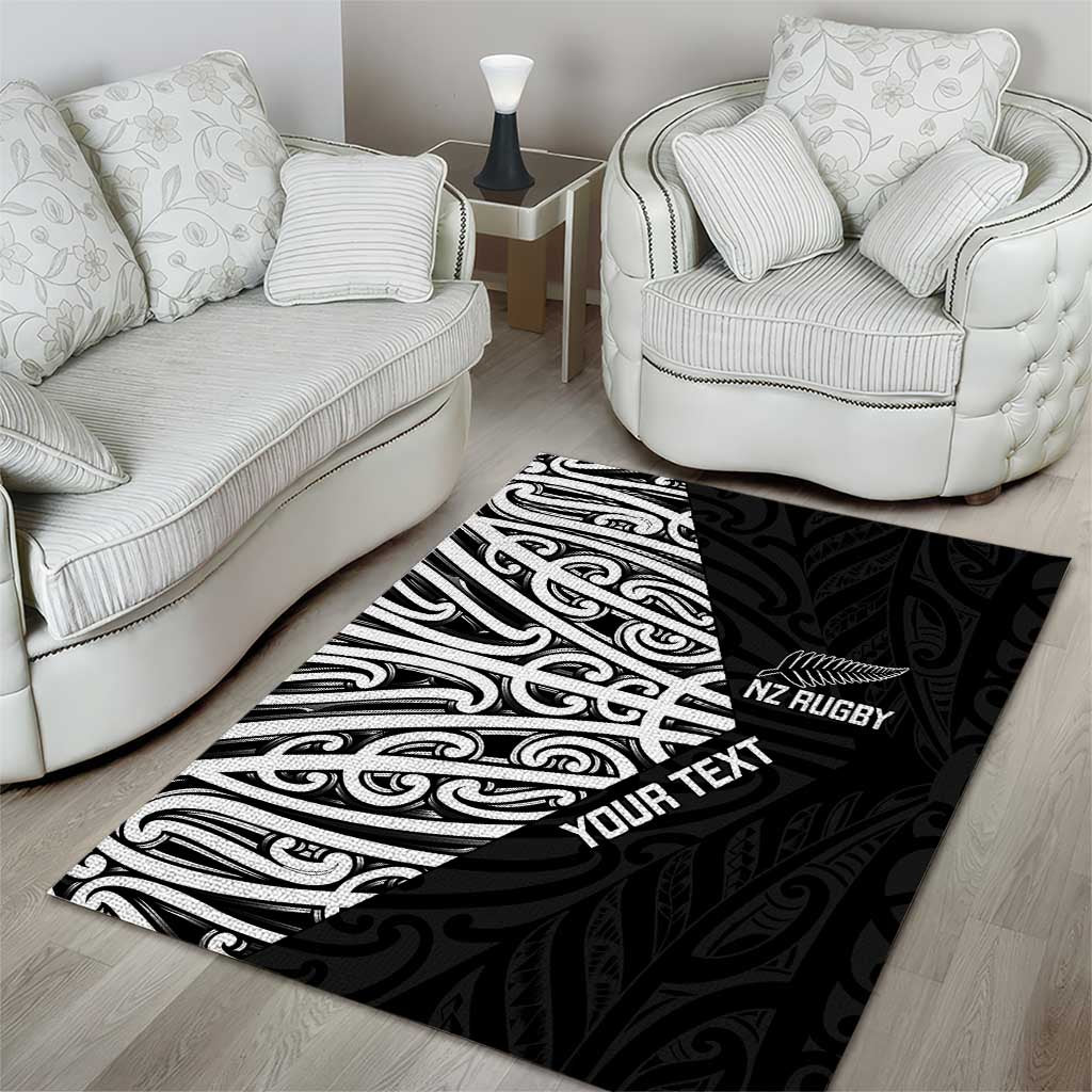 New Zealand Silver Fern Rugby Custom Area Rug Maori Koru Go Black Fern - Polynesian Pride