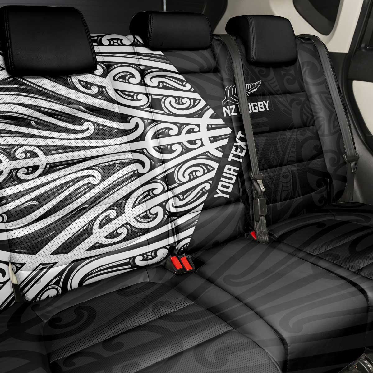 New Zealand Silver Fern Rugby Custom Back Car Seat Cover Maori Koru Go Black Fern - Polynesian Pride