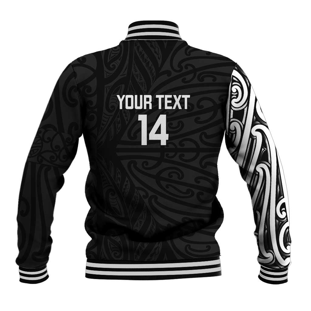 New Zealand Silver Fern Rugby Custom Baseball Jacket Maori Koru Go Black Fern - Polynesian Pride