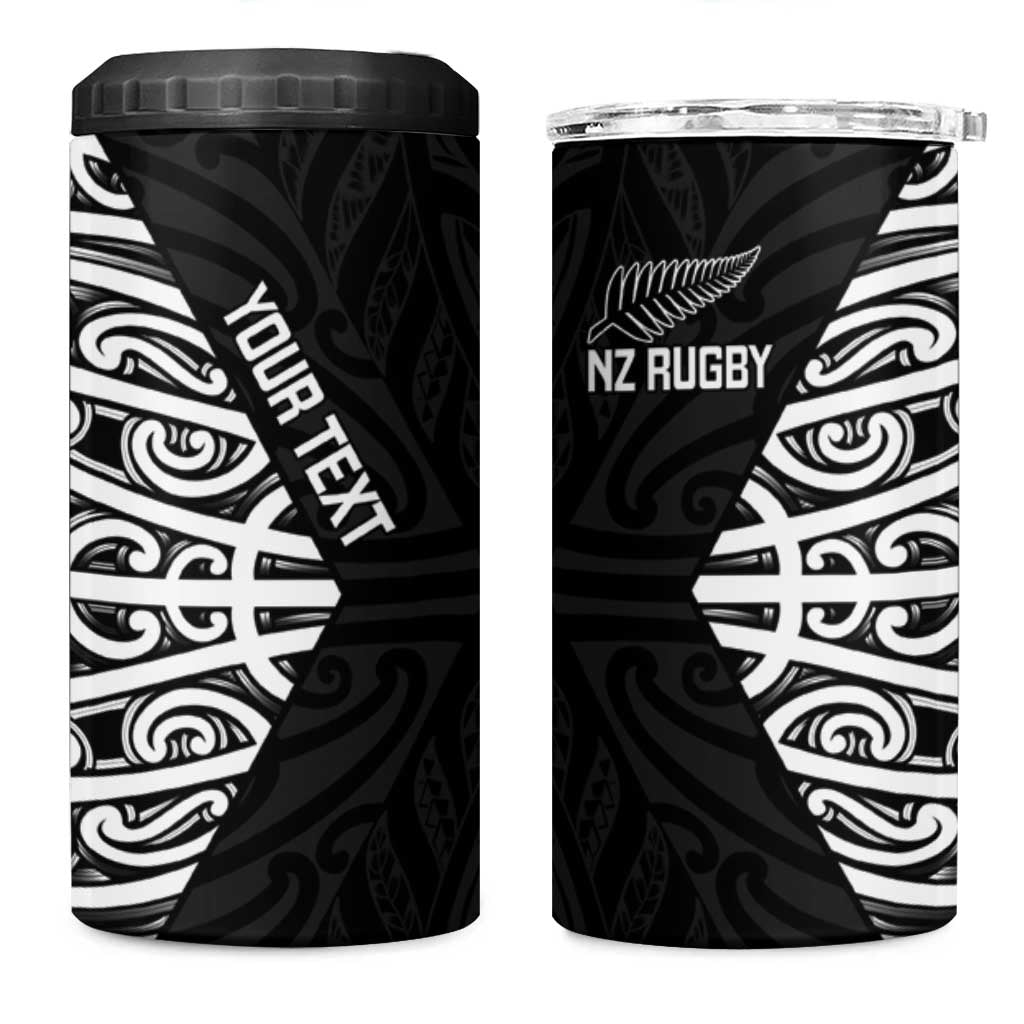 New Zealand Silver Fern Rugby Custom 4 in 1 Can Cooler Tumbler Maori Koru Go Black Fern - Polynesian Pride