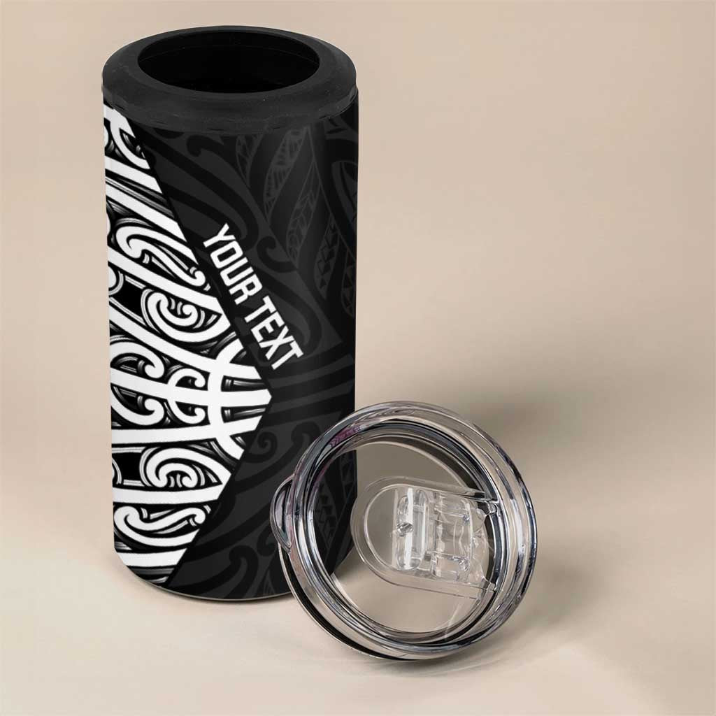 New Zealand Silver Fern Rugby Custom 4 in 1 Can Cooler Tumbler Maori Koru Go Black Fern - Polynesian Pride