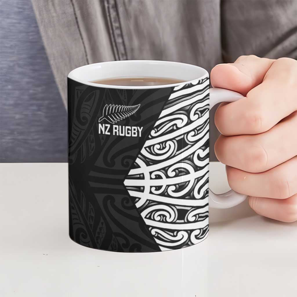 New Zealand Silver Fern Rugby Custom Ceramic Mug Maori Koru Go Black Fern - Polynesian Pride