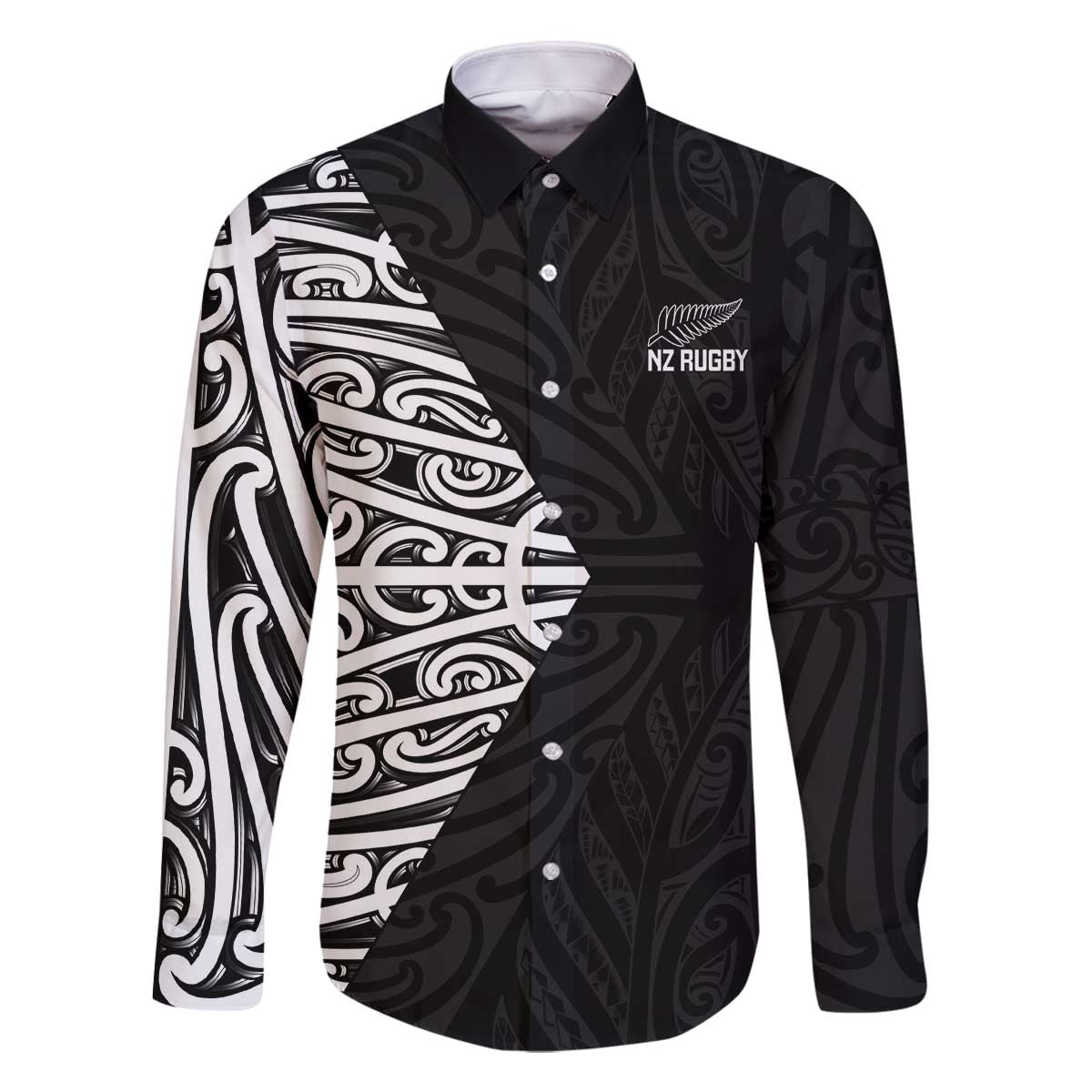 New Zealand Silver Fern Rugby Custom Family Matching Off The Shoulder Long Sleeve Dress and Hawaiian Shirt Maori Koru Go Black Fern - Polynesian Pride