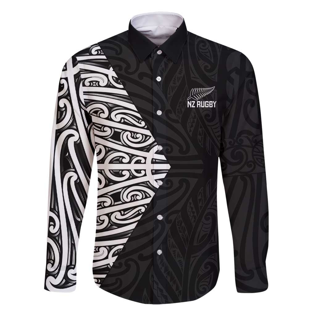 New Zealand Silver Fern Rugby Custom Family Matching Off Shoulder Maxi Dress and Hawaiian Shirt Maori Koru Go Black Fern - Polynesian Pride
