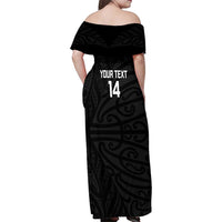 New Zealand Silver Fern Rugby Custom Family Matching Off Shoulder Maxi Dress and Hawaiian Shirt Maori Koru Go Black Fern - Polynesian Pride