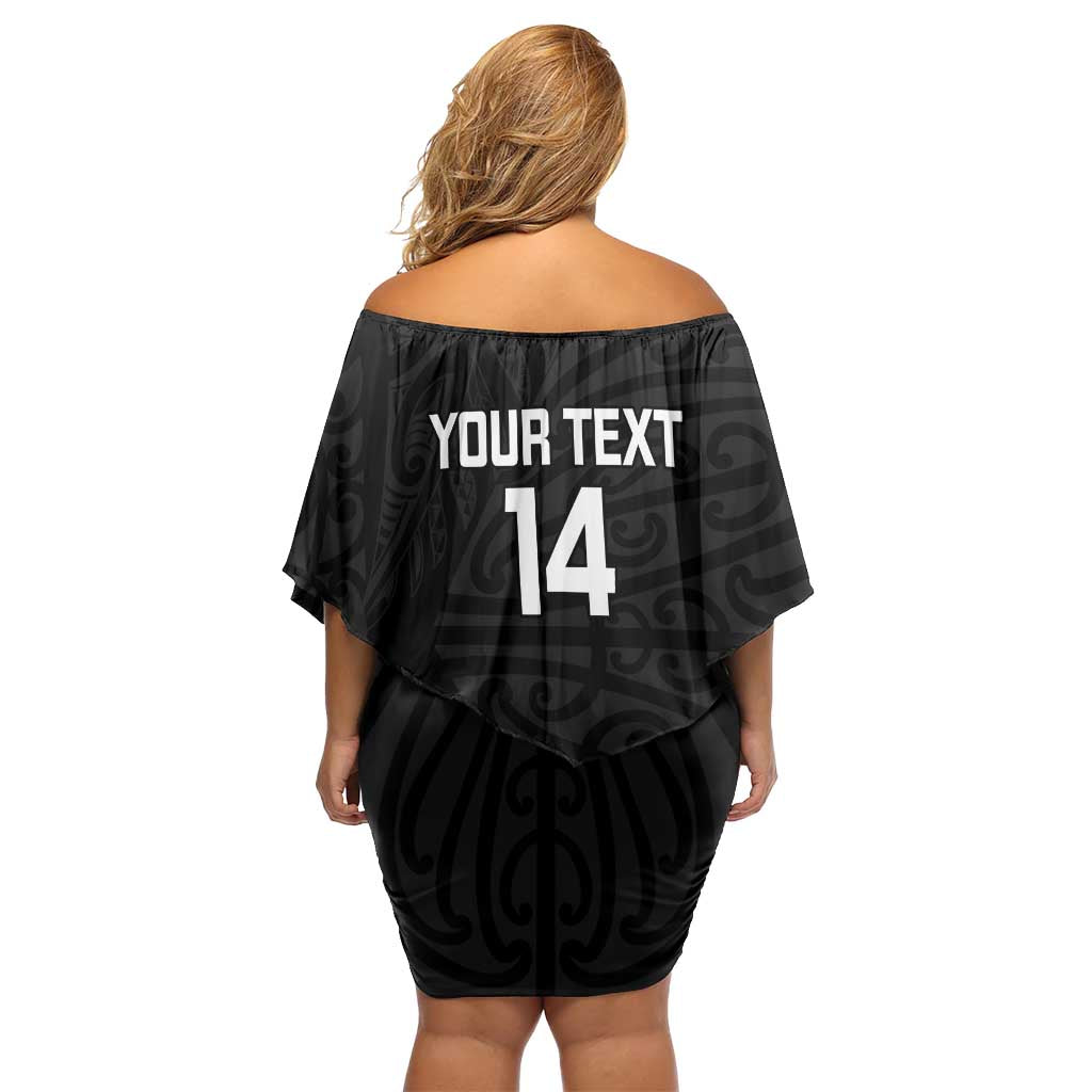New Zealand Silver Fern Rugby Custom Family Matching Off Shoulder Short Dress and Hawaiian Shirt Maori Koru Go Black Fern - Polynesian Pride