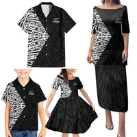 New Zealand Silver Fern Rugby Custom Family Matching Puletasi and Hawaiian Shirt Maori Koru Go Black Fern - Polynesian Pride