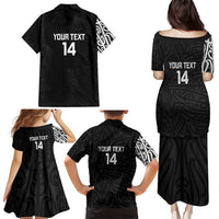New Zealand Silver Fern Rugby Custom Family Matching Puletasi and Hawaiian Shirt Maori Koru Go Black Fern - Polynesian Pride