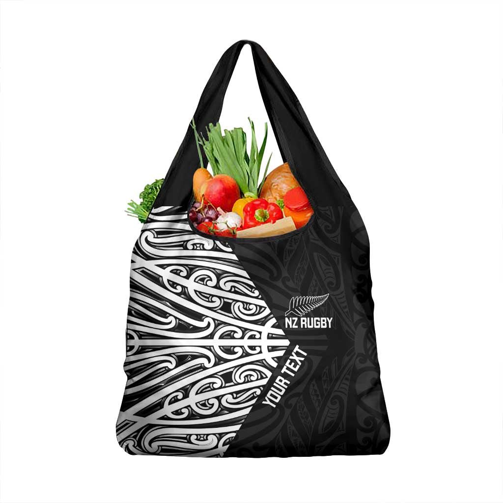 New Zealand Silver Fern Rugby Custom Grocery Bag Maori Koru Go Black Fern - Polynesian Pride