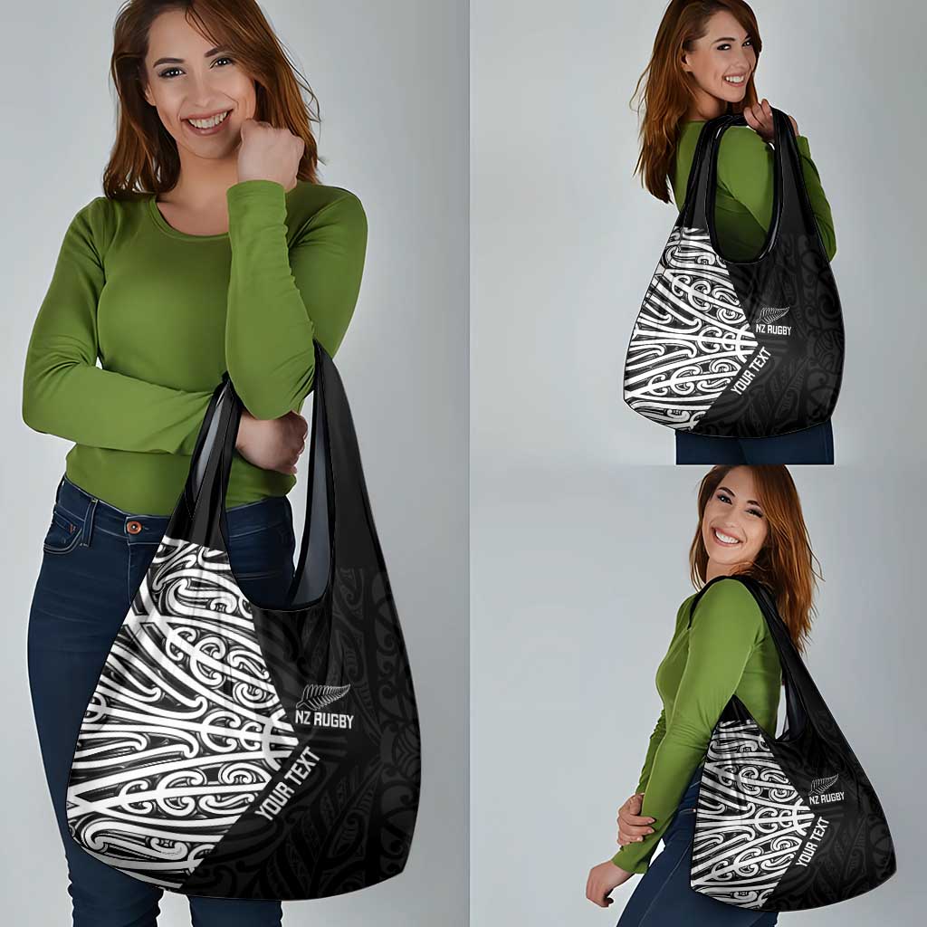 New Zealand Silver Fern Rugby Custom Grocery Bag Maori Koru Go Black Fern - Polynesian Pride