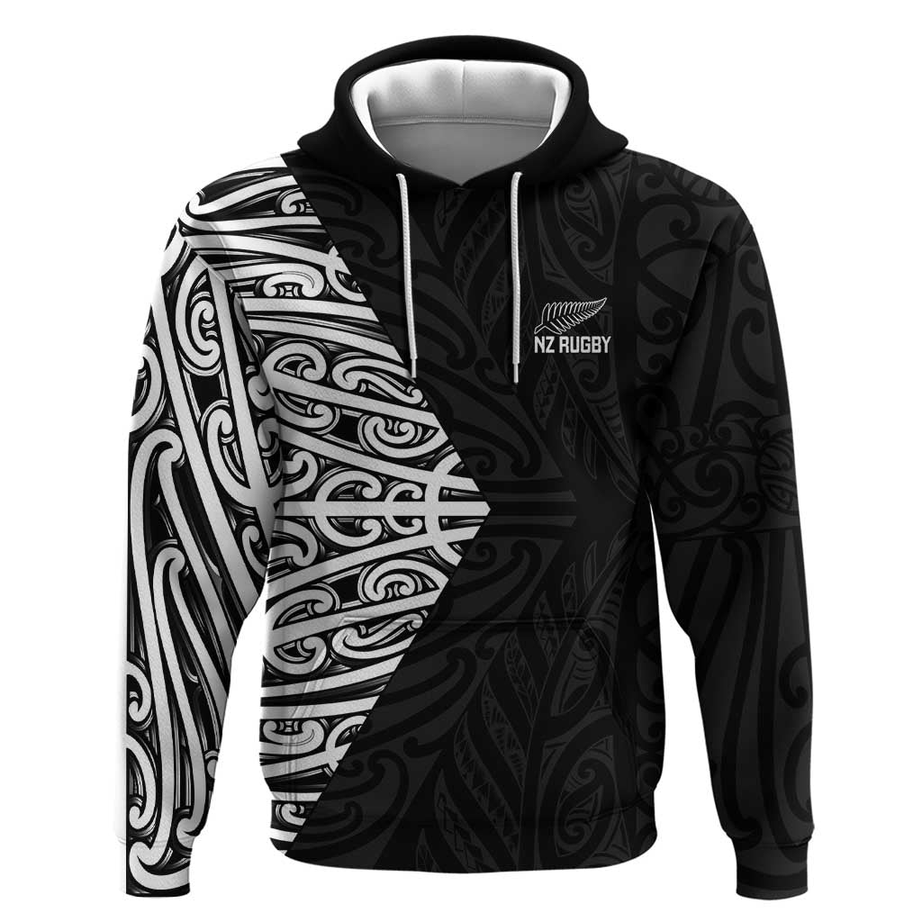 New Zealand Silver Fern Rugby Custom Hoodie Maori Koru Go Black Fern - Polynesian Pride
