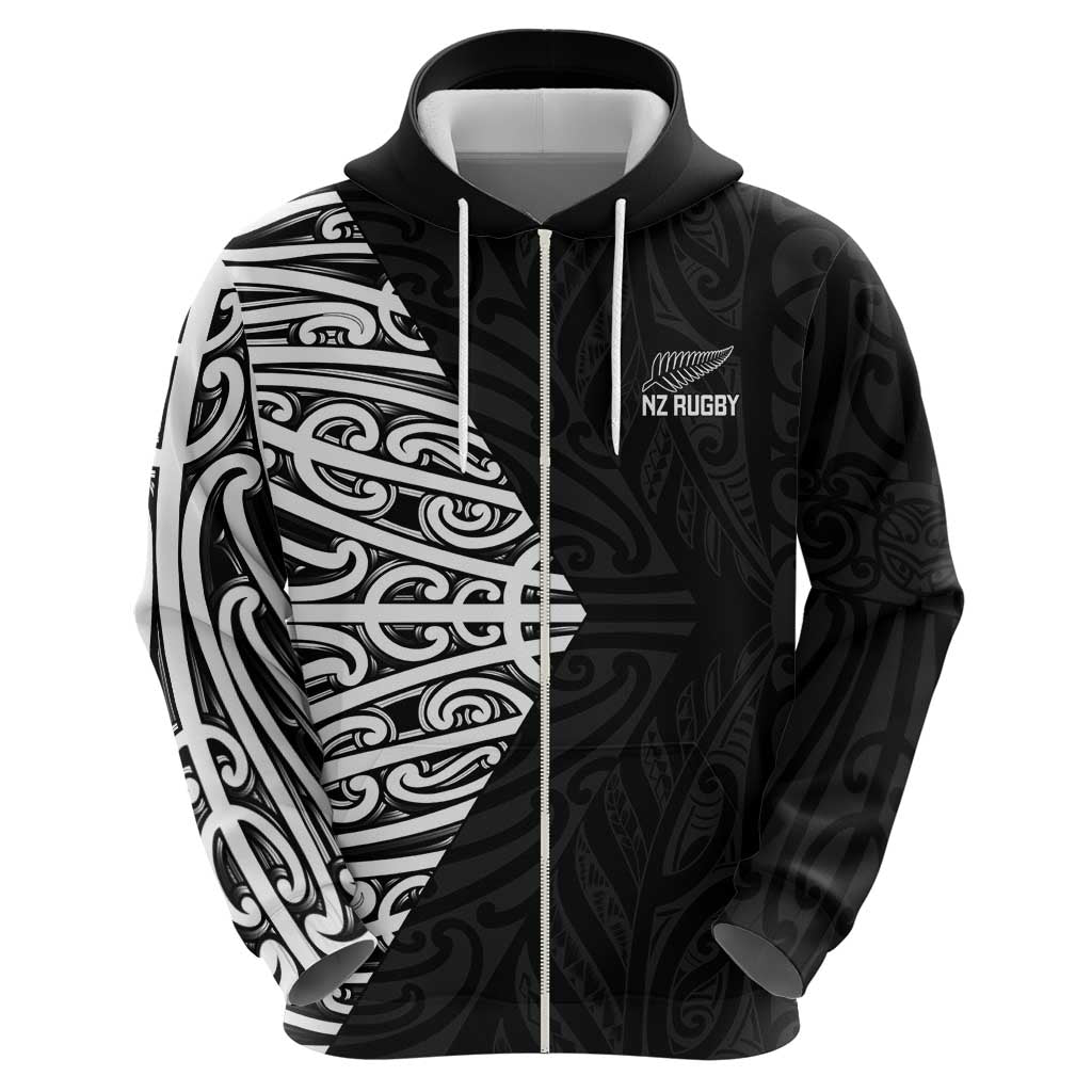 New Zealand Silver Fern Rugby Custom Hoodie Maori Koru Go Black Fern - Polynesian Pride