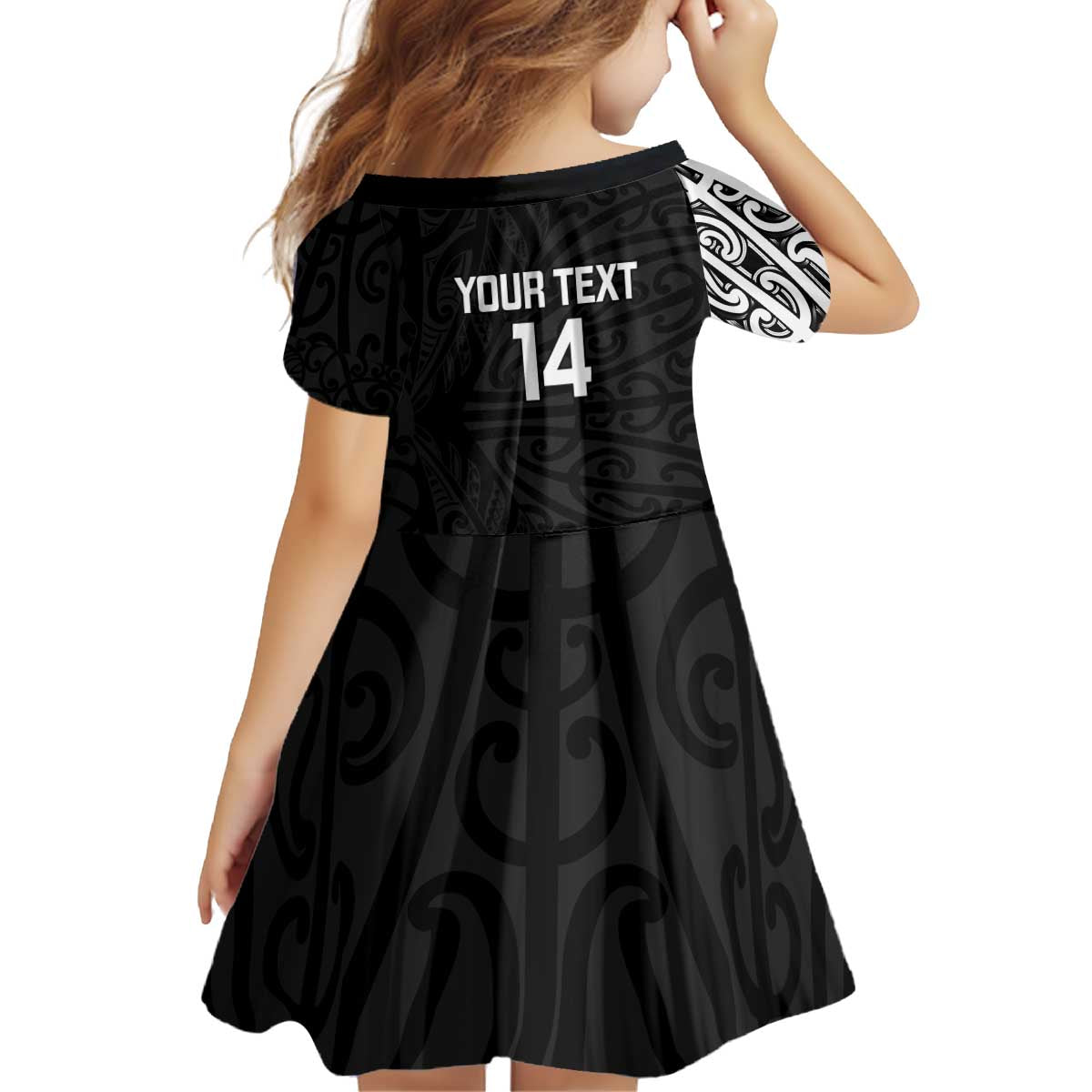 New Zealand Silver Fern Rugby Custom Kid Short Sleeve Dress Maori Koru Go Black Fern - Polynesian Pride