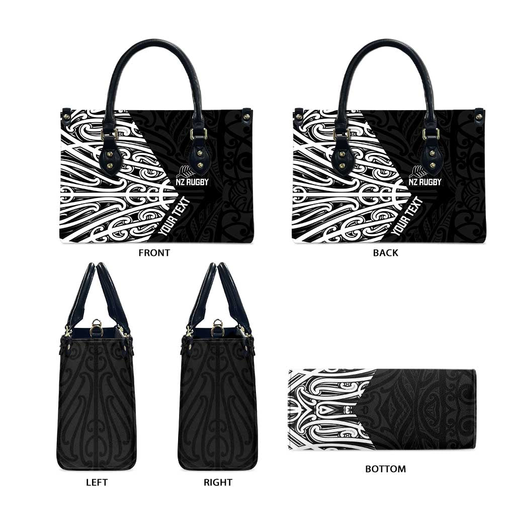 New Zealand Silver Fern Rugby Custom Leather Bag Maori Koru Go Black Fern - Polynesian Pride
