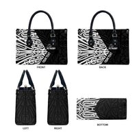 New Zealand Silver Fern Rugby Custom Leather Bag Maori Koru Go Black Fern - Polynesian Pride