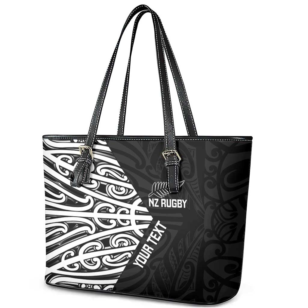 New Zealand Silver Fern Rugby Custom Leather Tote Bag Maori Koru Go Black Fern - Polynesian Pride