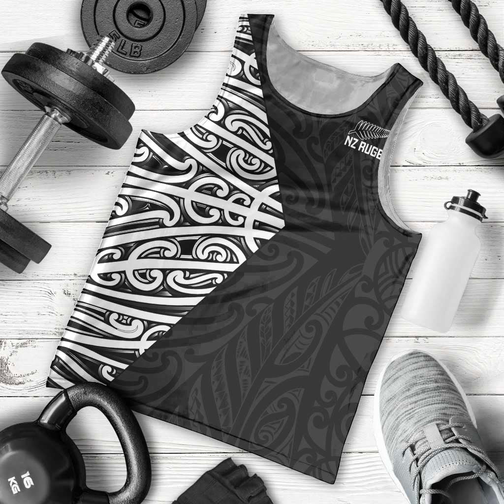 New Zealand Silver Fern Rugby Custom Men Tank Top Maori Koru Go Black Fern - Polynesian Pride