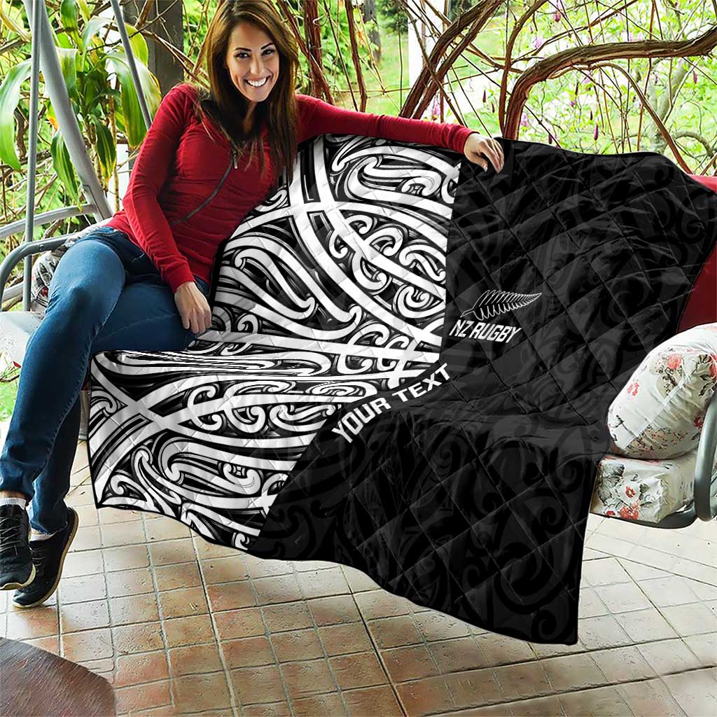 New Zealand Silver Fern Rugby Custom Quilt Maori Koru Go Black Fern - Polynesian Pride