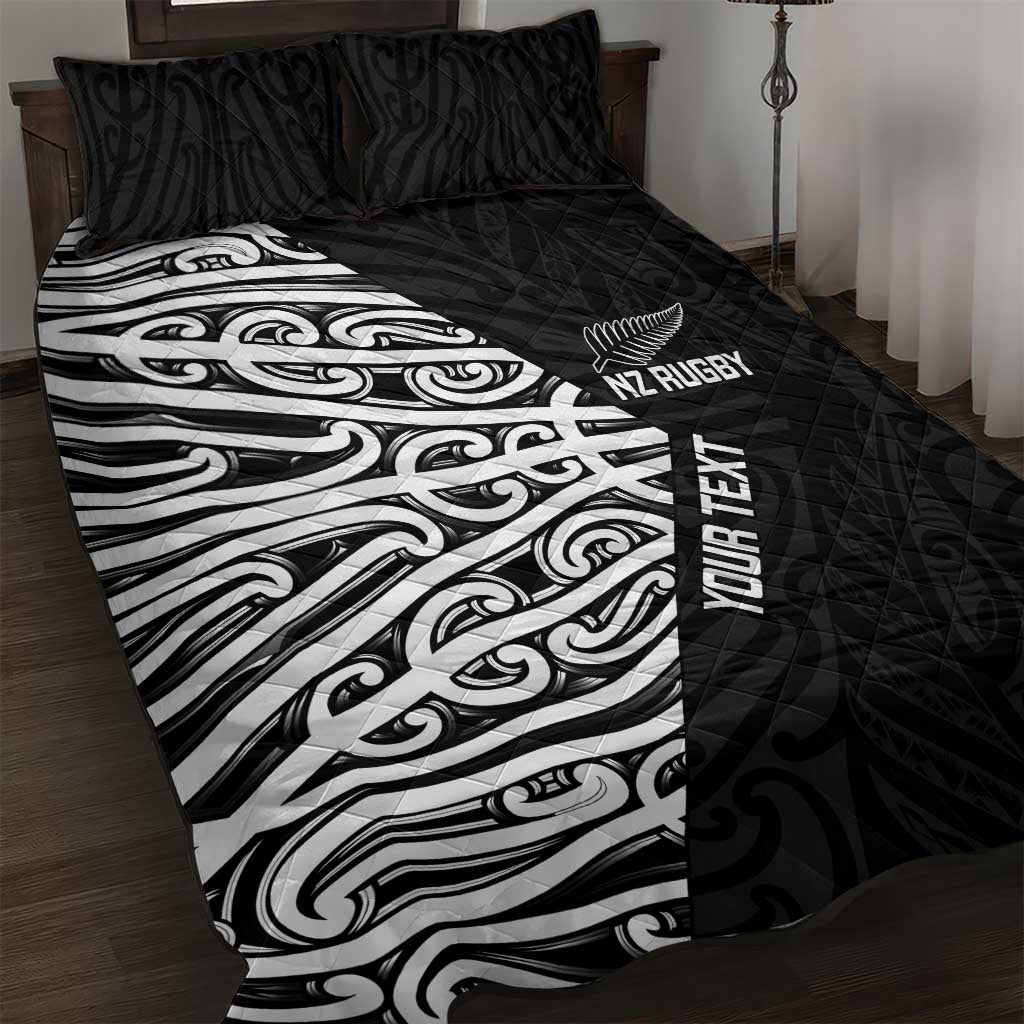 New Zealand Silver Fern Rugby Custom Quilt Bed Set Maori Koru Go Black Fern - Polynesian Pride