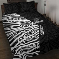 New Zealand Silver Fern Rugby Custom Quilt Bed Set Maori Koru Go Black Fern - Polynesian Pride