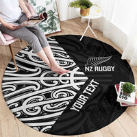 New Zealand Silver Fern Rugby Custom Round Carpet Maori Koru Go Black Fern - Polynesian Pride