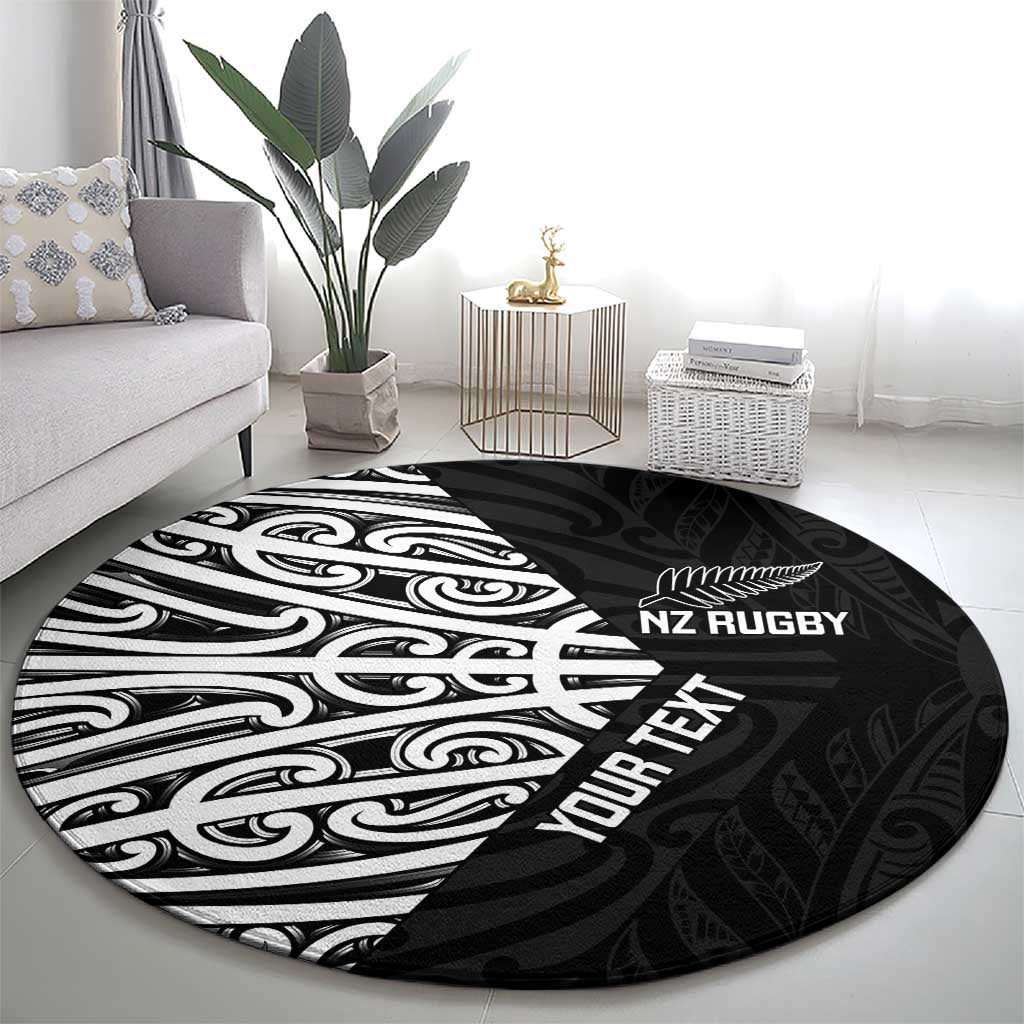 New Zealand Silver Fern Rugby Custom Round Carpet Maori Koru Go Black Fern - Polynesian Pride