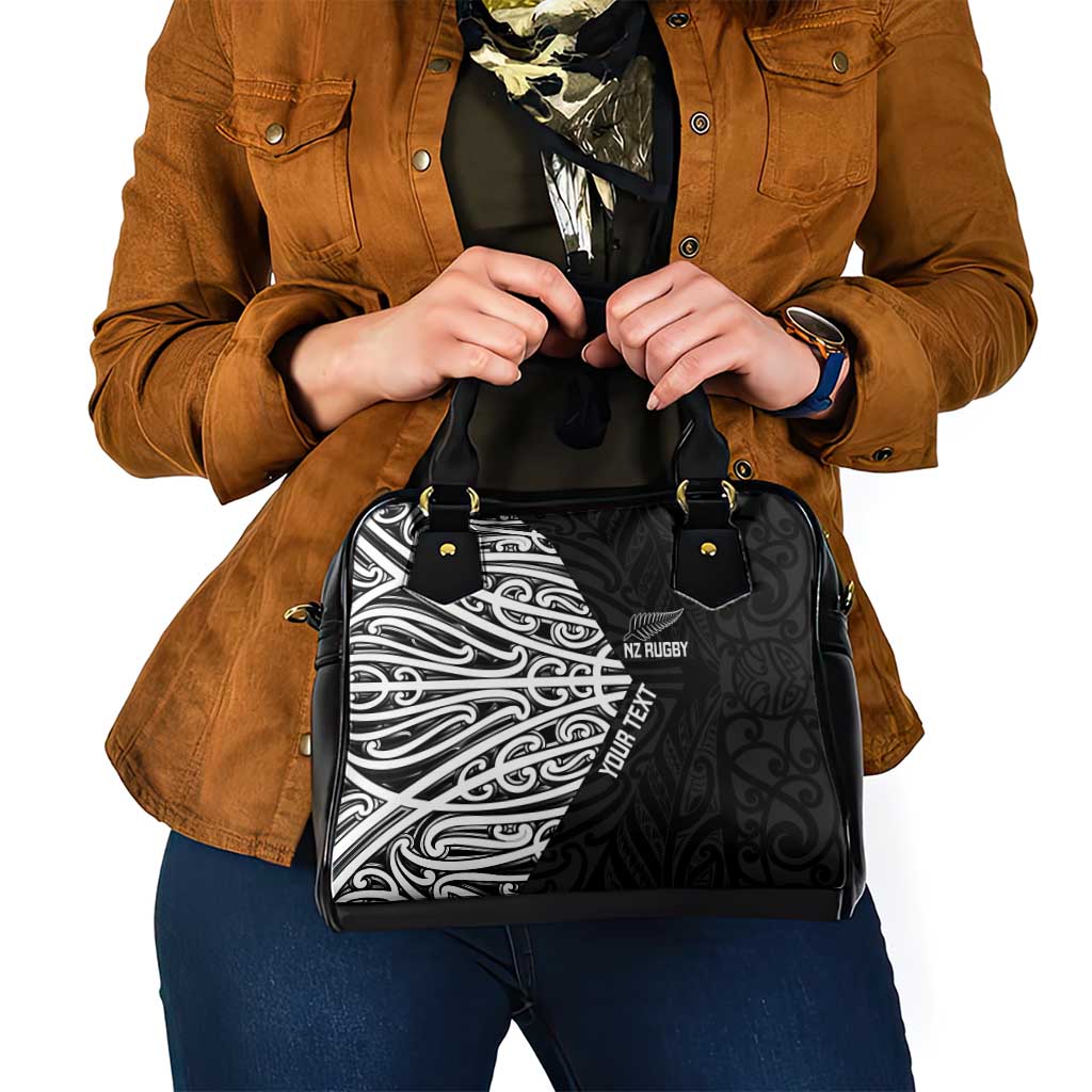 New Zealand Silver Fern Rugby Custom Shoulder Handbag Maori Koru Go Black Fern - Polynesian Pride