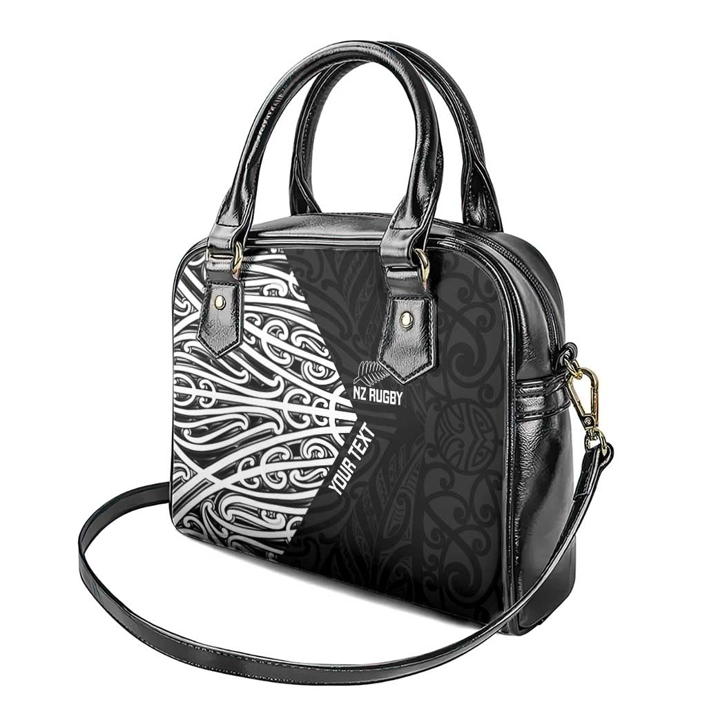 New Zealand Silver Fern Rugby Custom Shoulder Handbag Maori Koru Go Black Fern - Polynesian Pride
