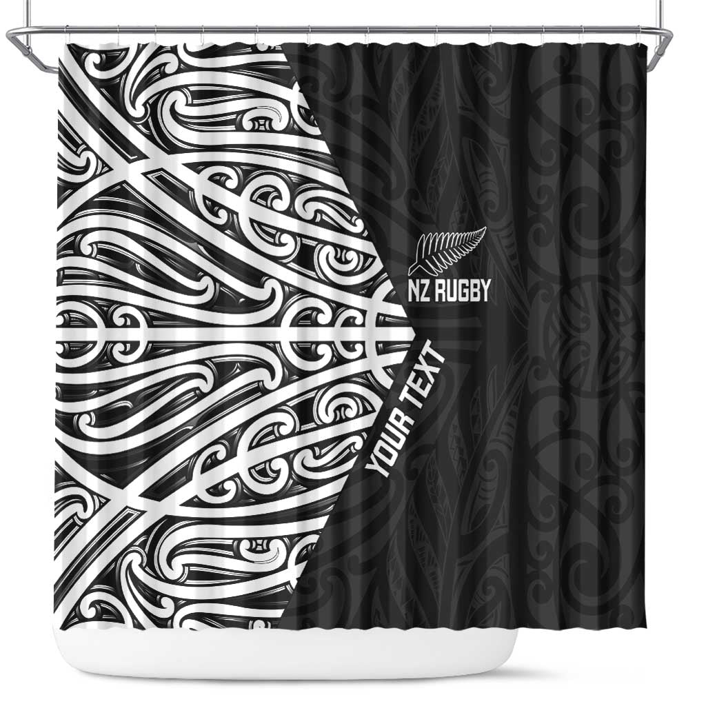 New Zealand Silver Fern Rugby Custom Shower Curtain Maori Koru Go Black Fern - Polynesian Pride
