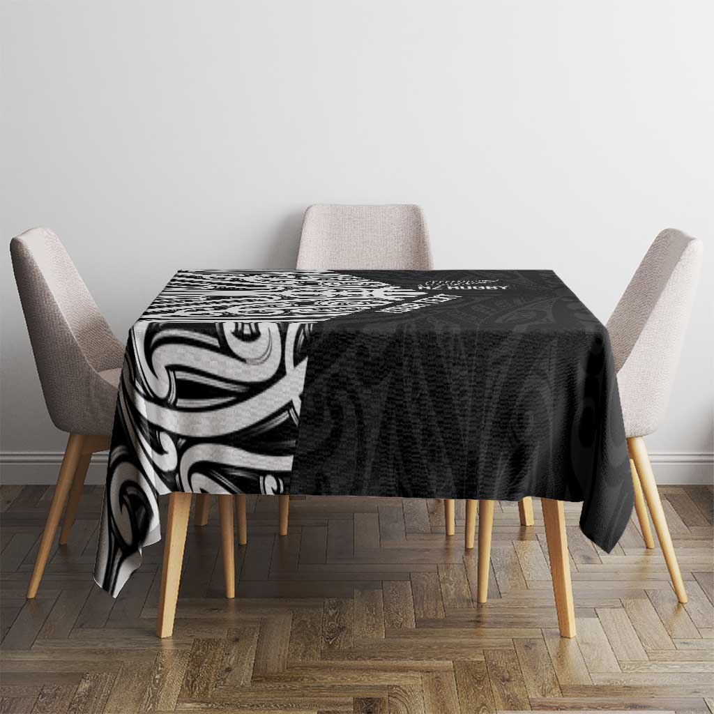 New Zealand Silver Fern Rugby Custom Tablecloth Maori Koru Go Black Fern - Polynesian Pride