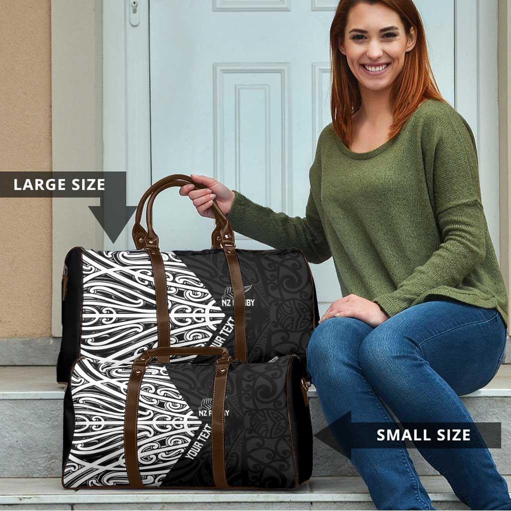 New Zealand Silver Fern Rugby Custom Travel Bag Maori Koru Go Black Fern - Polynesian Pride