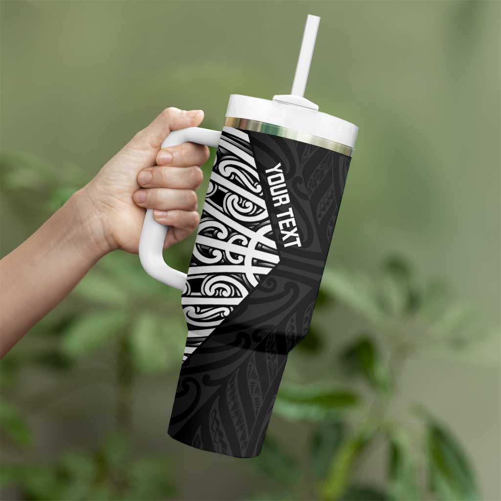 New Zealand Silver Fern Rugby Custom Tumbler With Handle Maori Koru Go Black Fern - Polynesian Pride