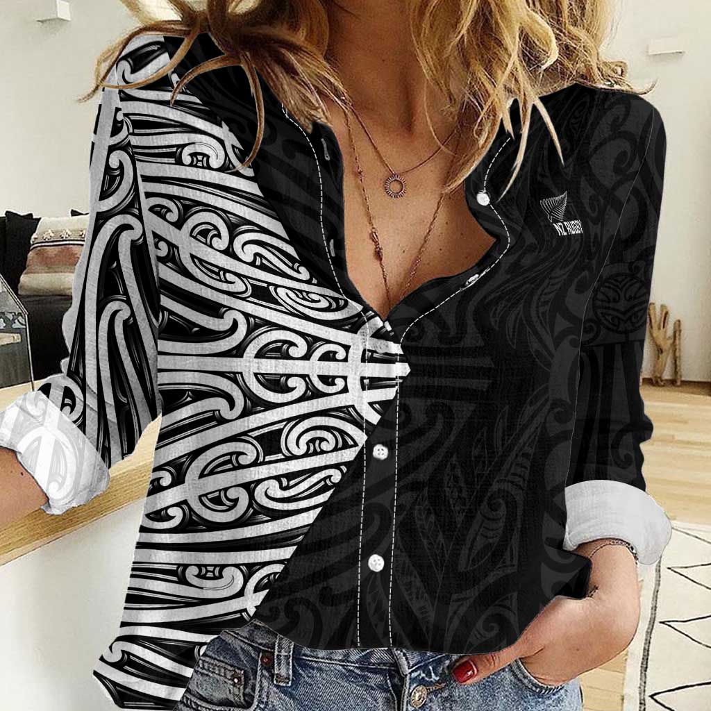 New Zealand Silver Fern Rugby Custom Women Casual Shirt Maori Koru Go Black Fern - Polynesian Pride