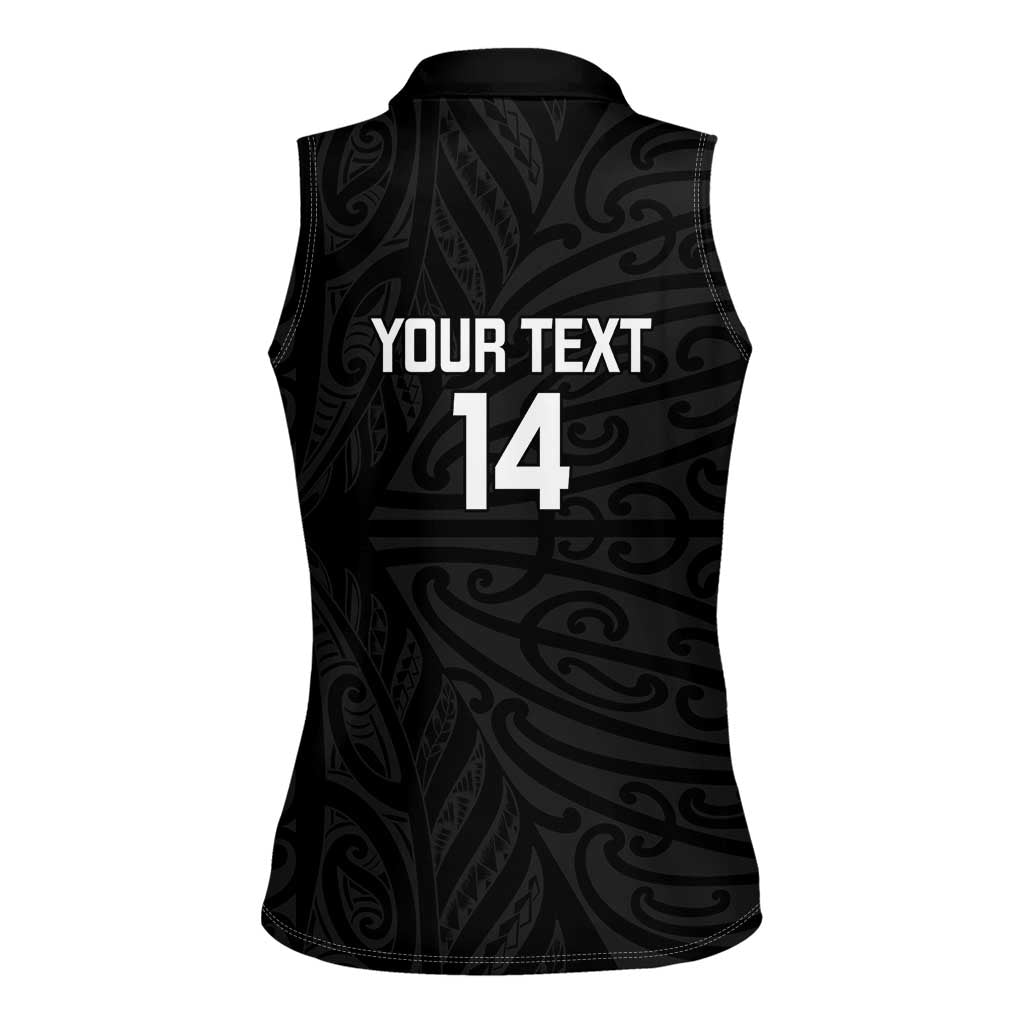New Zealand Silver Fern Rugby Custom Women Sleeveless Polo Shirt Maori Koru Go Black Fern - Polynesian Pride