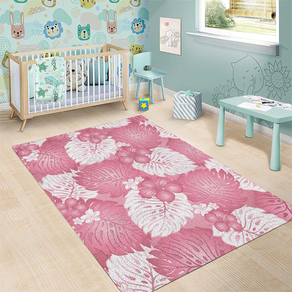 Pink Aloha Hawaii Area Rug Monstera Hibiscus Plumeria Seamless Vibes - Polynesian Pride