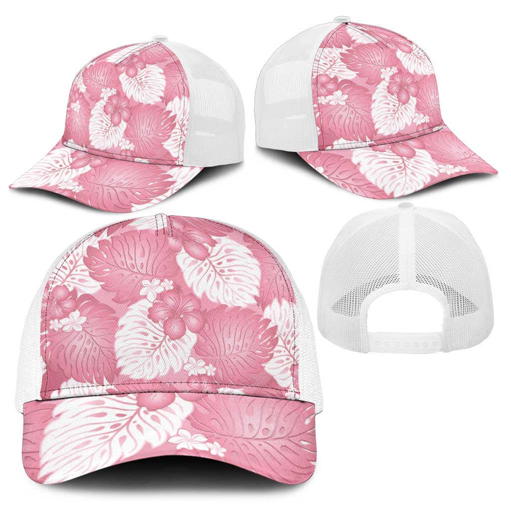 Pink Aloha Hawaii Baseball Net Cap Monstera Hibiscus Plumeria Seamless Vibes - Polynesian Pride