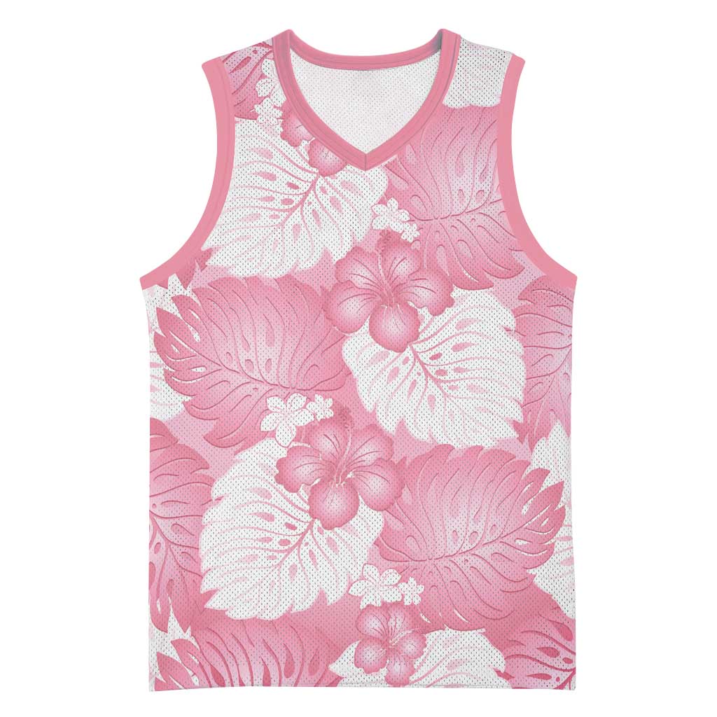 Pink Aloha Hawaii Basketball Jersey Monstera Hibiscus Plumeria Seamless Vibes - Polynesian Pride