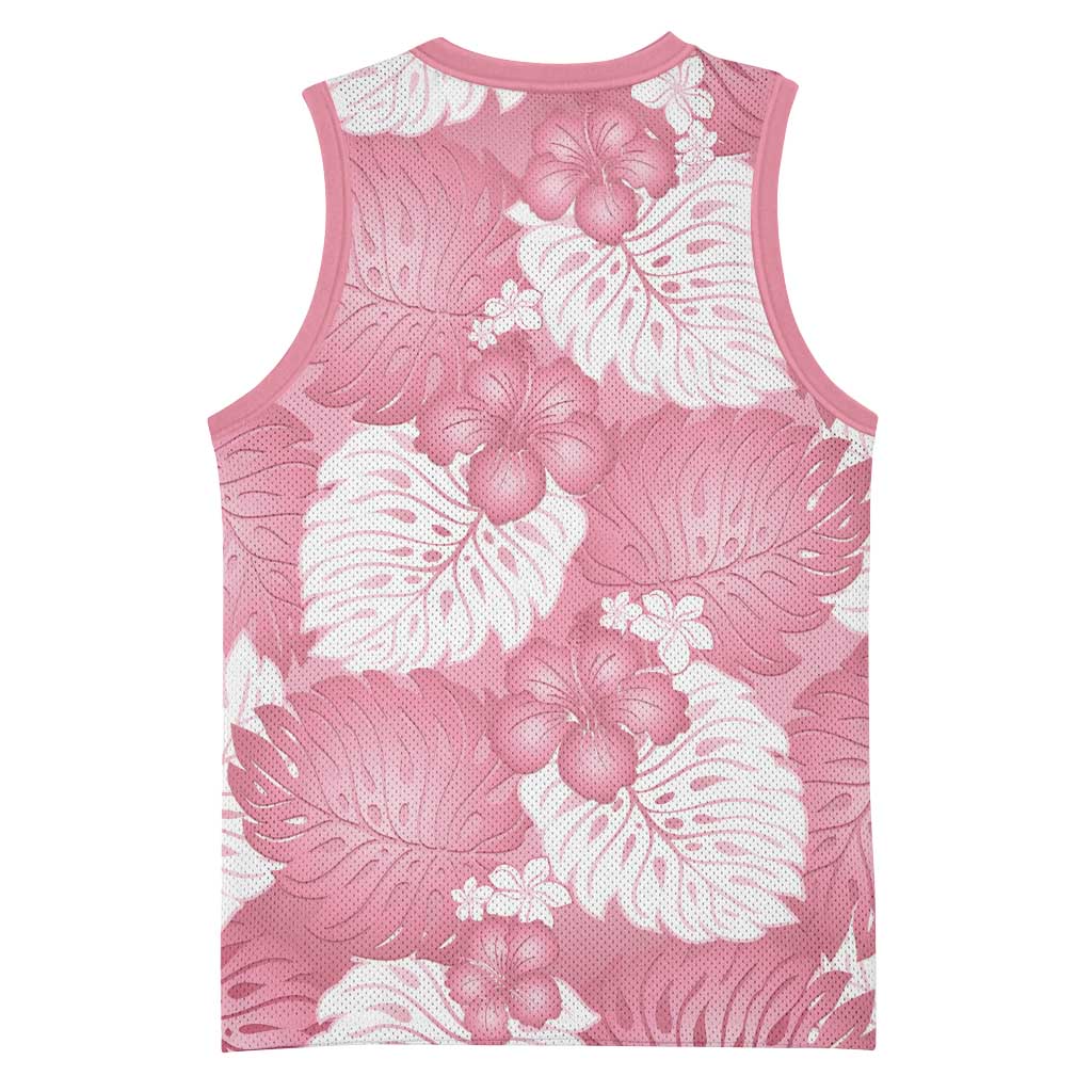 Pink Aloha Hawaii Basketball Jersey Monstera Hibiscus Plumeria Seamless Vibes - Polynesian Pride
