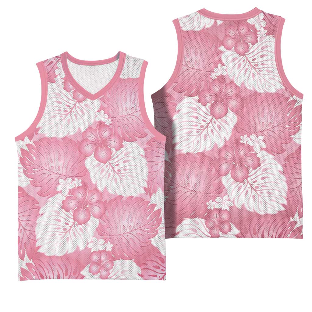 Pink Aloha Hawaii Basketball Jersey Monstera Hibiscus Plumeria Seamless Vibes - Polynesian Pride